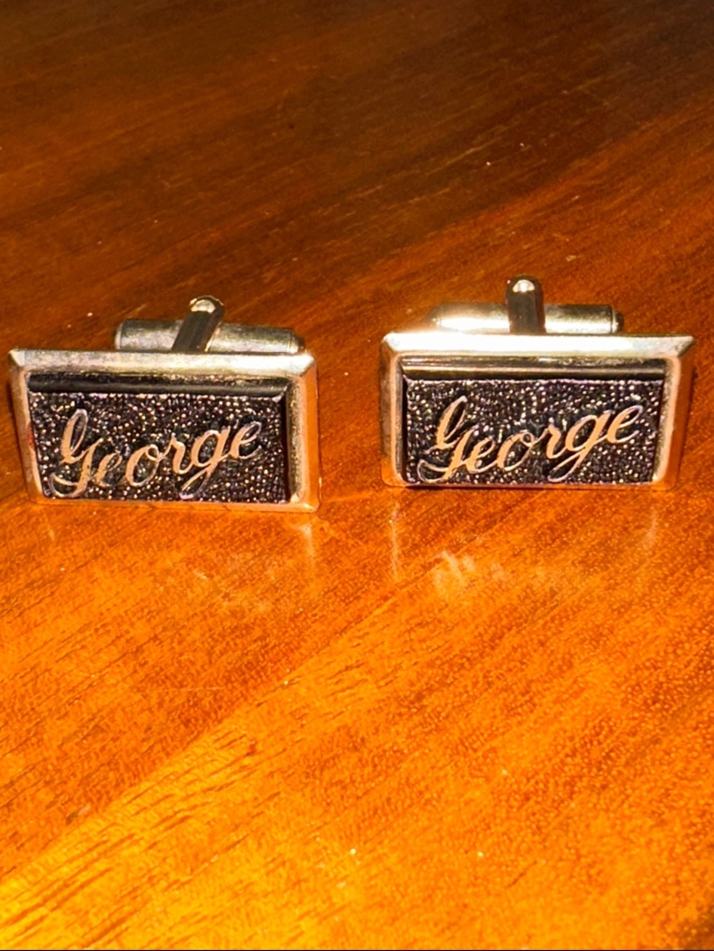 Vtg ‎ Mid Century George Monogram Gold Tone Cufflinks with Black Textured Inset